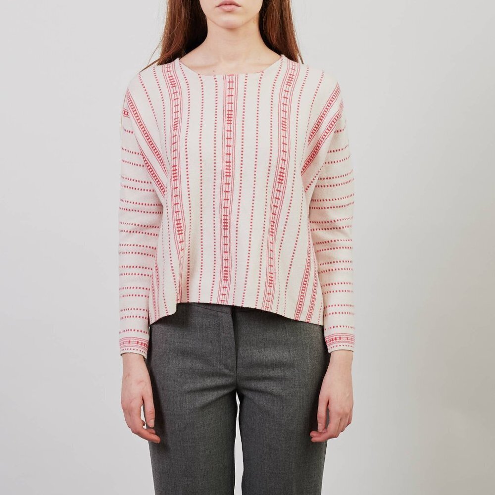 Maje Offwhite Pink Striped Cropped Long Sleeve Oversized Sweater Mauve size S